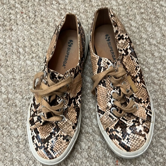 Superga Synth Python Snake Print Lace Up Sneakers in brown size 8 - Picture 1 of 9